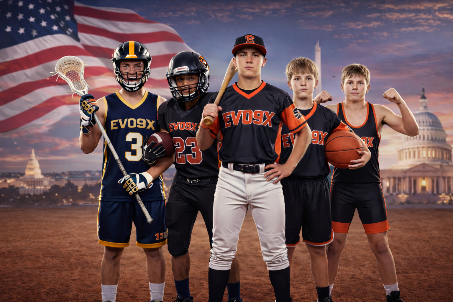 EVO9X Custom Sports Uniforms USA — Proudly Representing Teams and Country