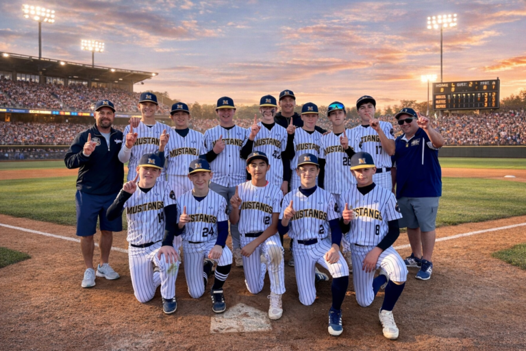 The baseball team stands united as champions, proudly showcasing their custom baseball uniforms made in New Jersey, USA by EVO9X.