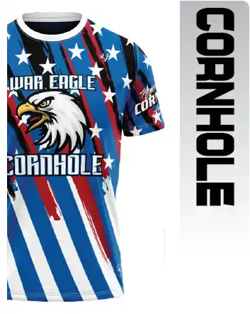 Trusted by teams nationwide, EVO9X full-dye custom sublimated cornhole uniforms deliver strength and performance for competitive play.